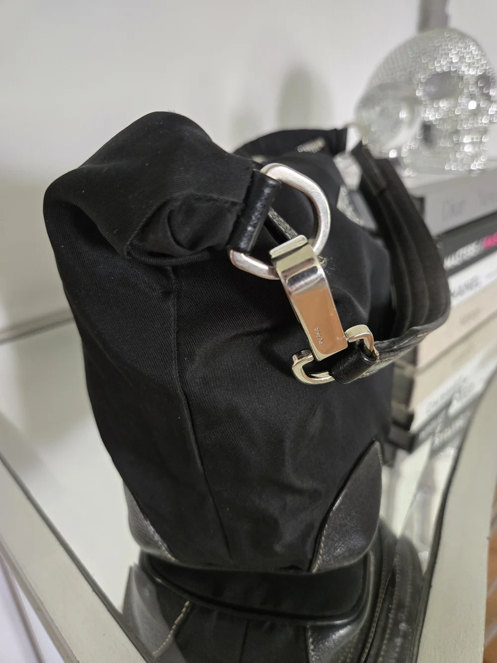 Prada Black Nylon Shoulder Bag with Leather Trim